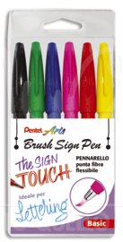 Pennarello Brush Sign Pen, Punta a Pennello, Vari Colori, 6 assortiti