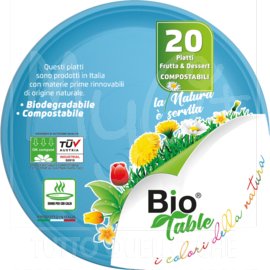 Piatti Rigidi Frutta in Bioplastica, Diametro cm16,5, Confezione pezzi 20, Azzurro