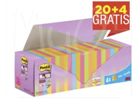 Value Pack di Ricariche di Foglietti Post-it® Supersticky Z-Notes, 20 Blocchetti + 4 omaggio, Colori Assortiti, Value pack Z-Notes  Super Sticky mm 76x76