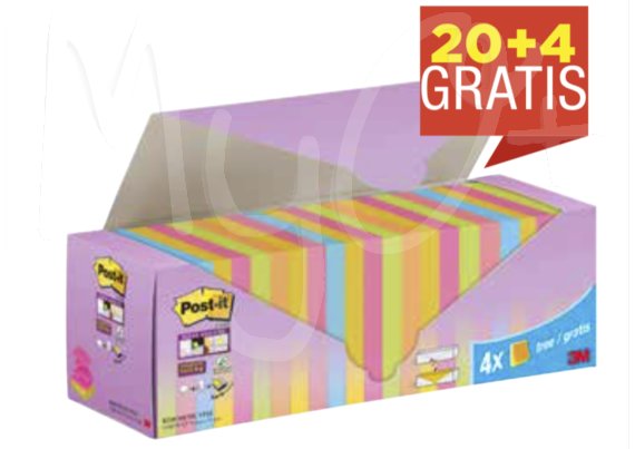 Value Pack di Ricariche di Foglietti Post-it® Supersticky Z-Notes, 20 Blocchetti + 4 omaggio, Colori Assortiti
